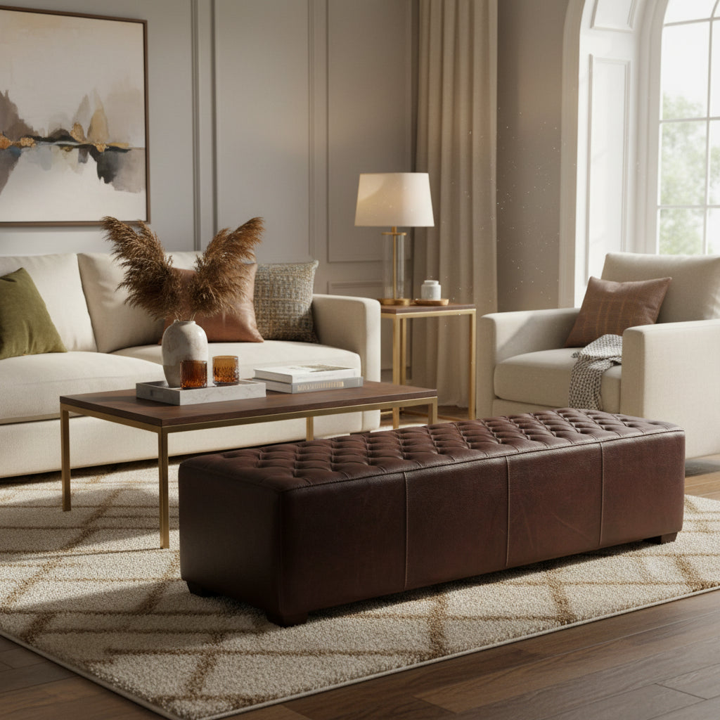 Copper Grove Pravets 78-inch Leather Bench with Diamond Stitch Detailing