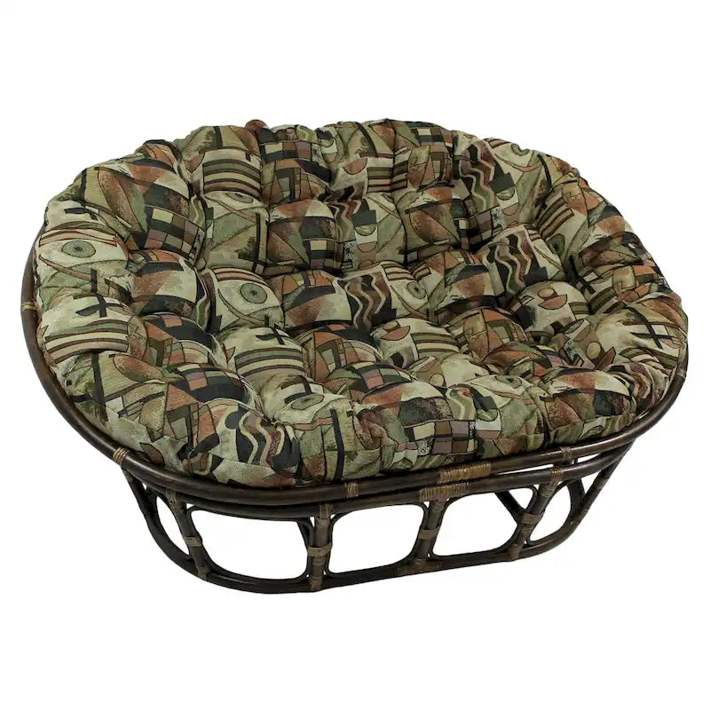 Multi-Color Rattan Double Papasan Chair with Tapestry Cushion, Seats 2