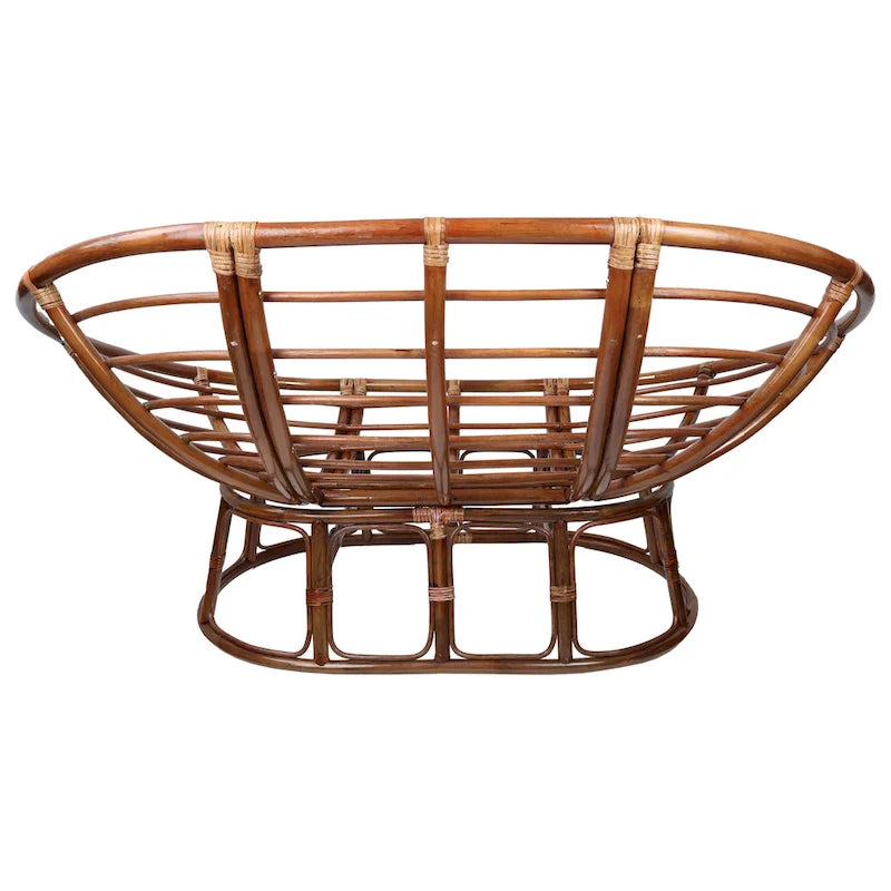 Multi-Color Rattan Double Papasan Chair with Tapestry Cushion, Seats 2