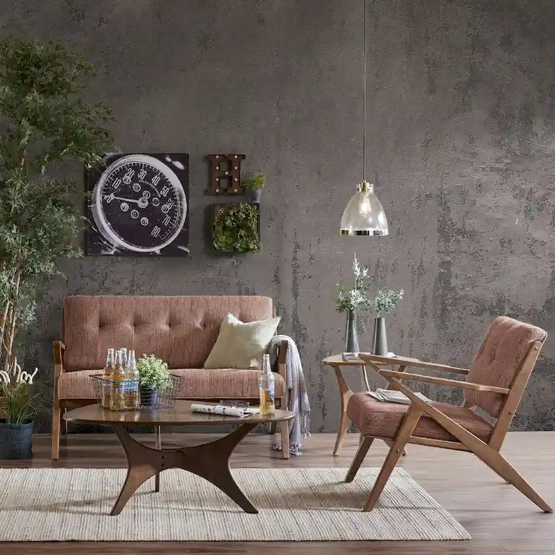Upholstered Arm Chair with Angled Wood Frame