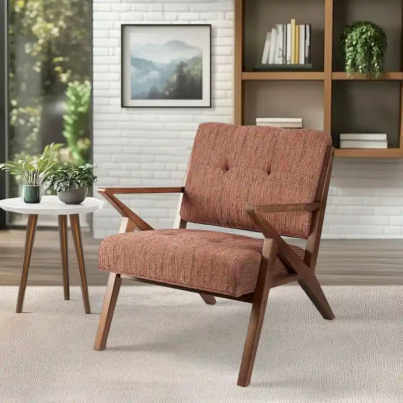 Upholstered Arm Chair with Angled Wood Frame