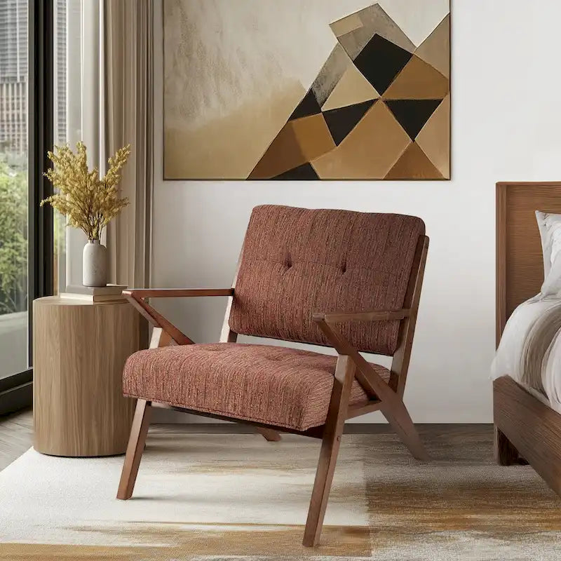 Upholstered Arm Chair with Angled Wood Frame