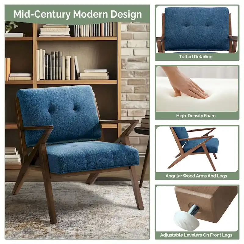 Upholstered Arm Chair with Angled Wood Frame