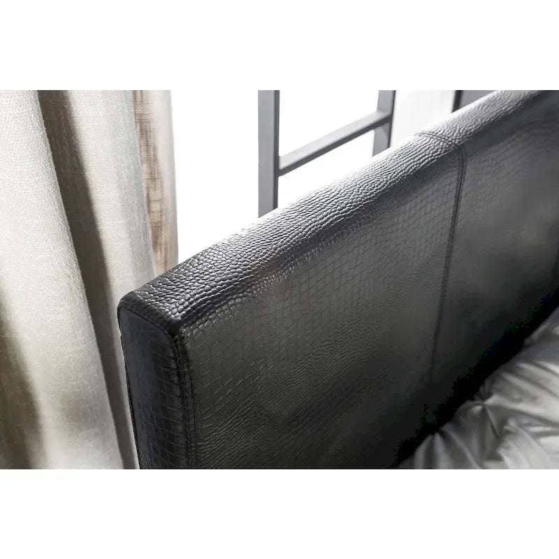 Modern Black Faux Leather Padded Platform Bed