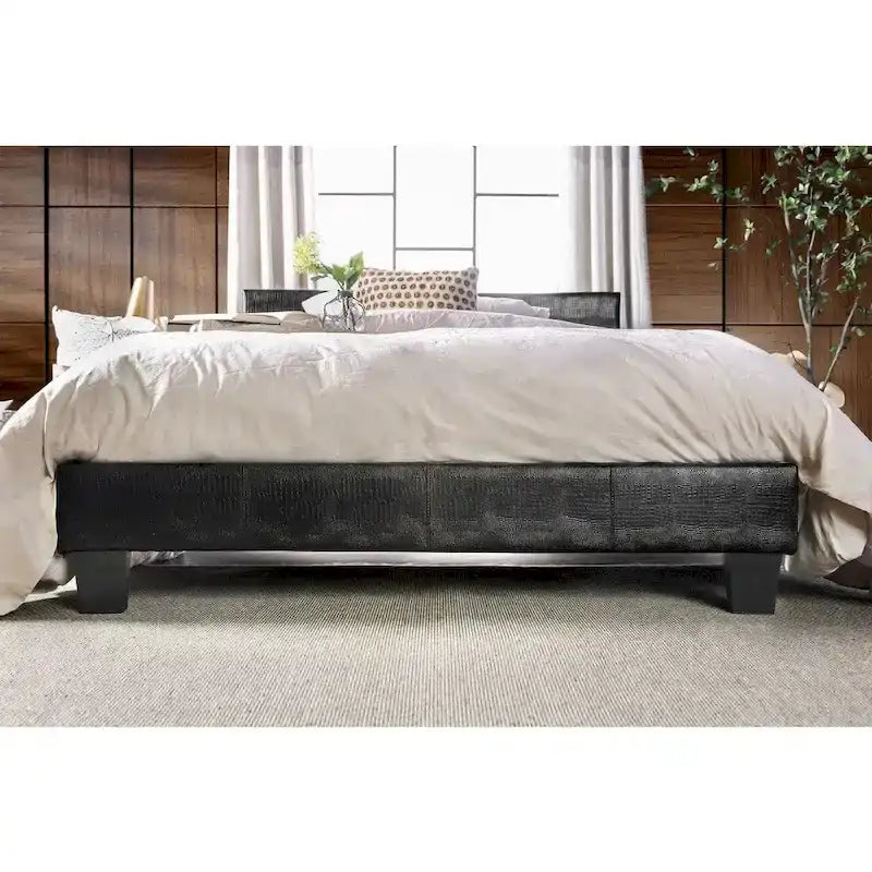 Modern Black Faux Leather Padded Platform Bed