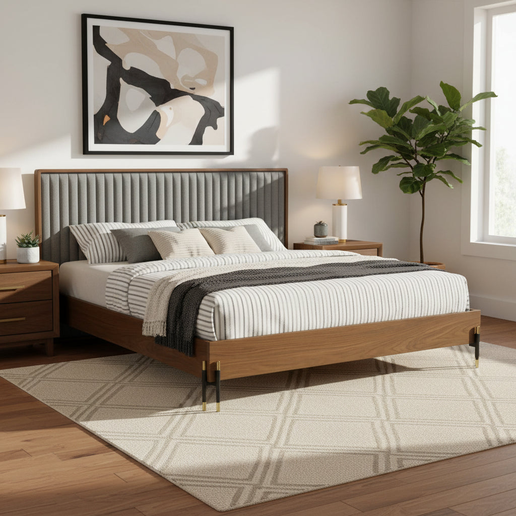 Nova Domus Metcalf Mid-Century Walnut & Grey Bed