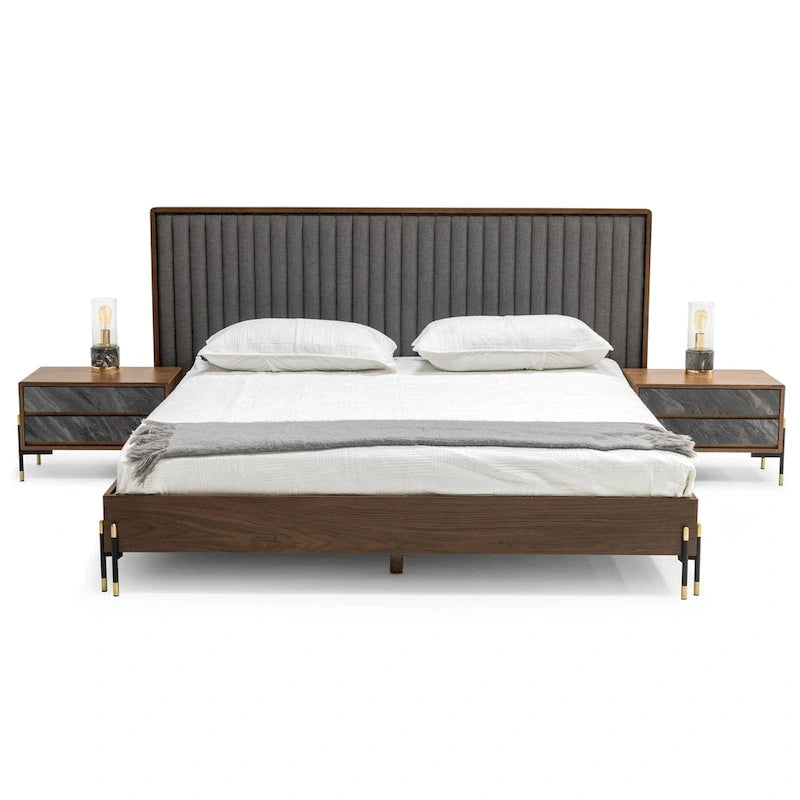Mid-Century Walnut & Grey Bed
