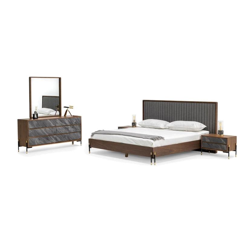 Mid-Century Walnut & Grey Bed
