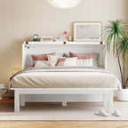 Queen Size Murphy Bed Chest with Desk, USB Port,Removable Shelves on Each Side