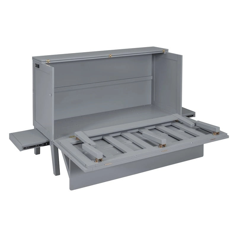 Queen Size Murphy Bed Chest with Desk, USB Port,Removable Shelves on Each Side