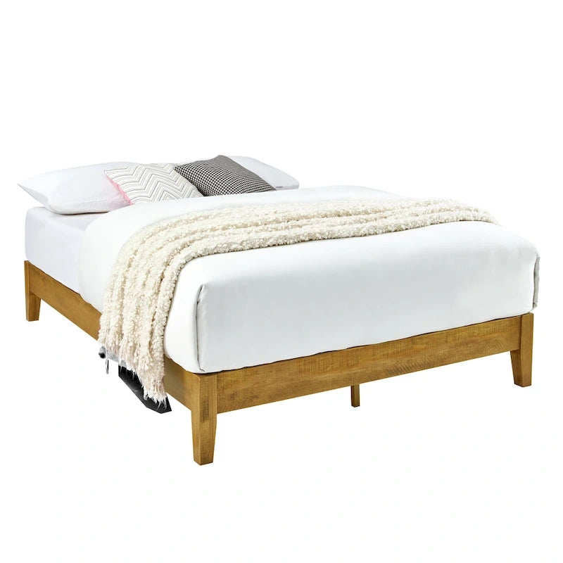 Mid-Century Wood Platform Bed Frame,No Box Spring Needed,Strong Wood Slat Support