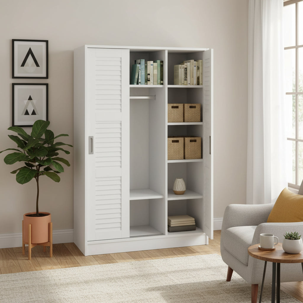 3-Door Shutter Wardrobe with shelves For Bedroom