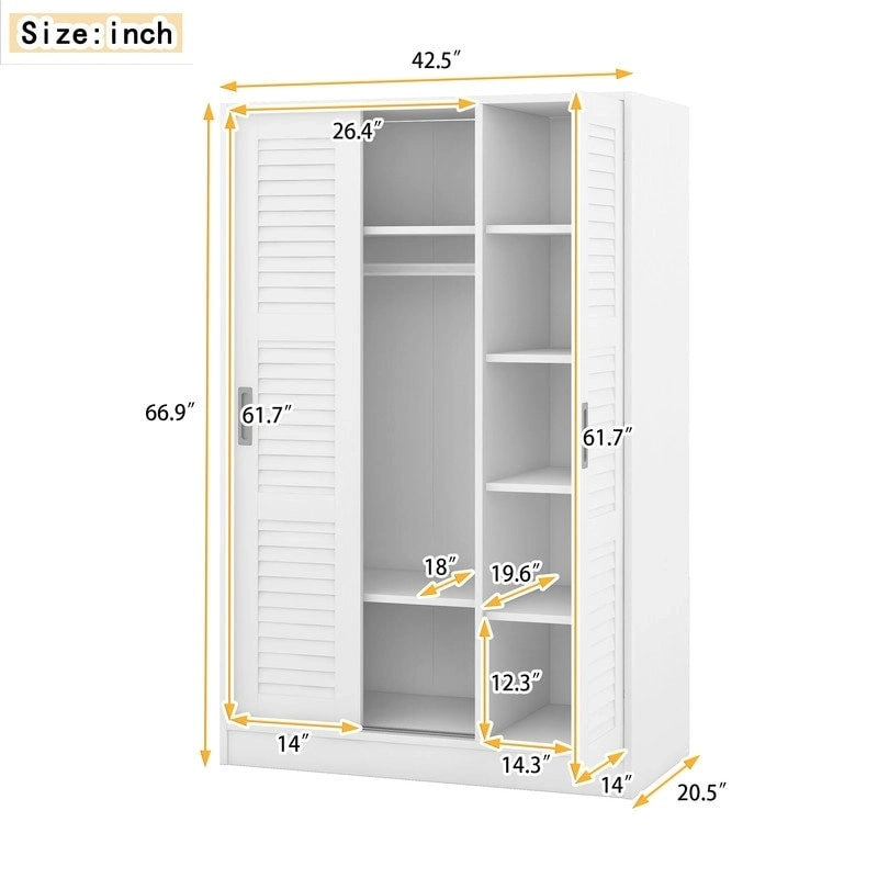 3-Door Shutter Wardrobe with shelves For Bedroom