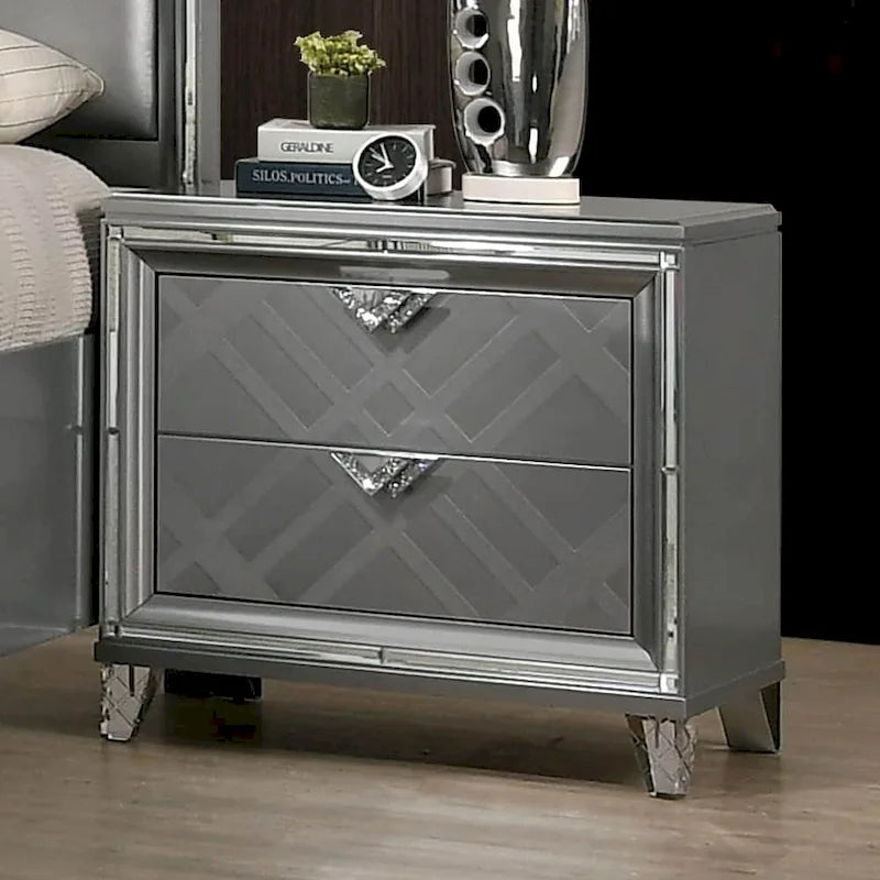 2-Drawer Wood Nightstand with USB Ports
