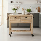 Light Brown Base w/Black Iron, Rolling Kitchen Island - 46W x 32D x 36H