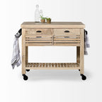 Light Brown Base w/Black Iron, Rolling Kitchen Island - 46W x 32D x 36H
