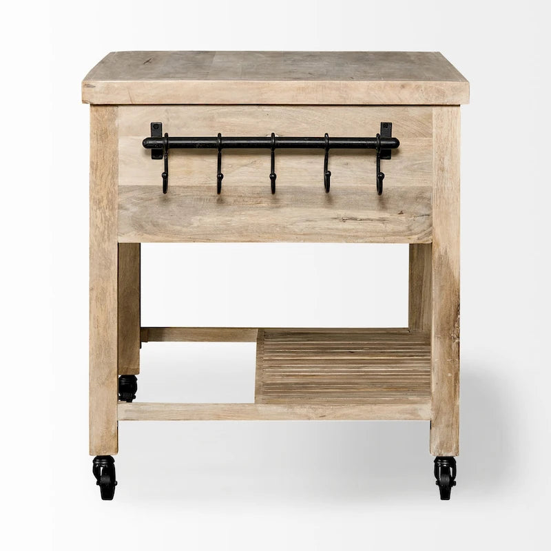 Light Brown Base w/Black Iron, Rolling Kitchen Island - 46W x 32D x 36H
