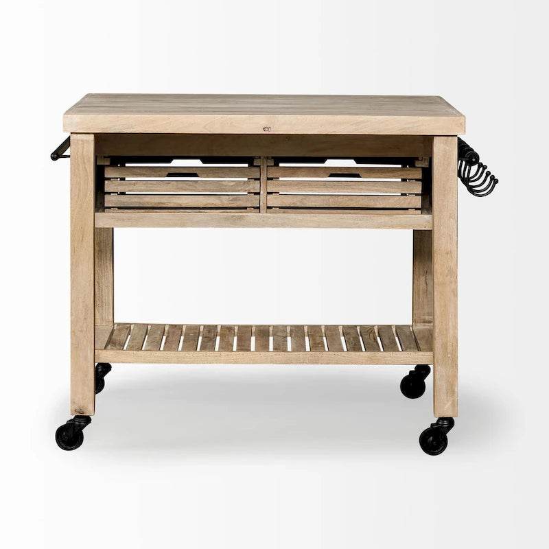 Light Brown Base w/Black Iron, Rolling Kitchen Island - 46W x 32D x 36H
