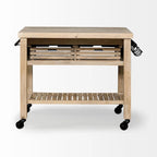 Light Brown Base w/Black Iron, Rolling Kitchen Island - 46W x 32D x 36H