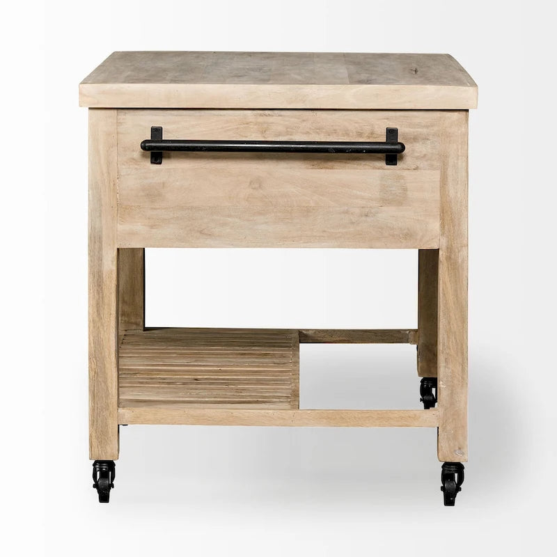 Light Brown Base w/Black Iron, Rolling Kitchen Island - 46W x 32D x 36H