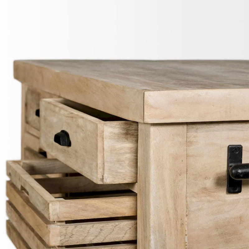 Light Brown Base w/Black Iron, Rolling Kitchen Island - 46W x 32D x 36H