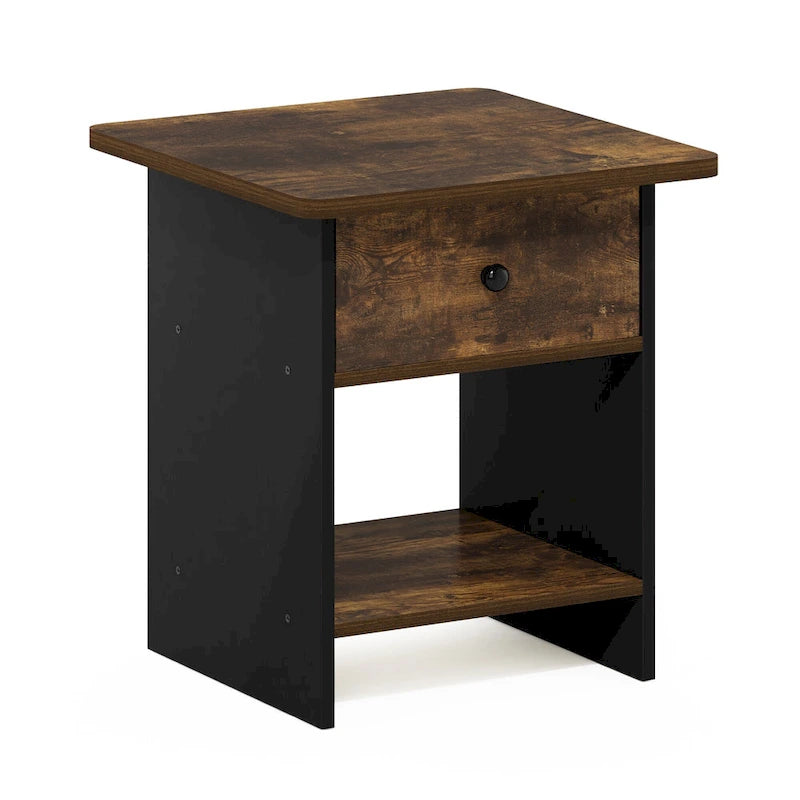 End Table/ Night Stand Storage Shelf with Bin Drawer