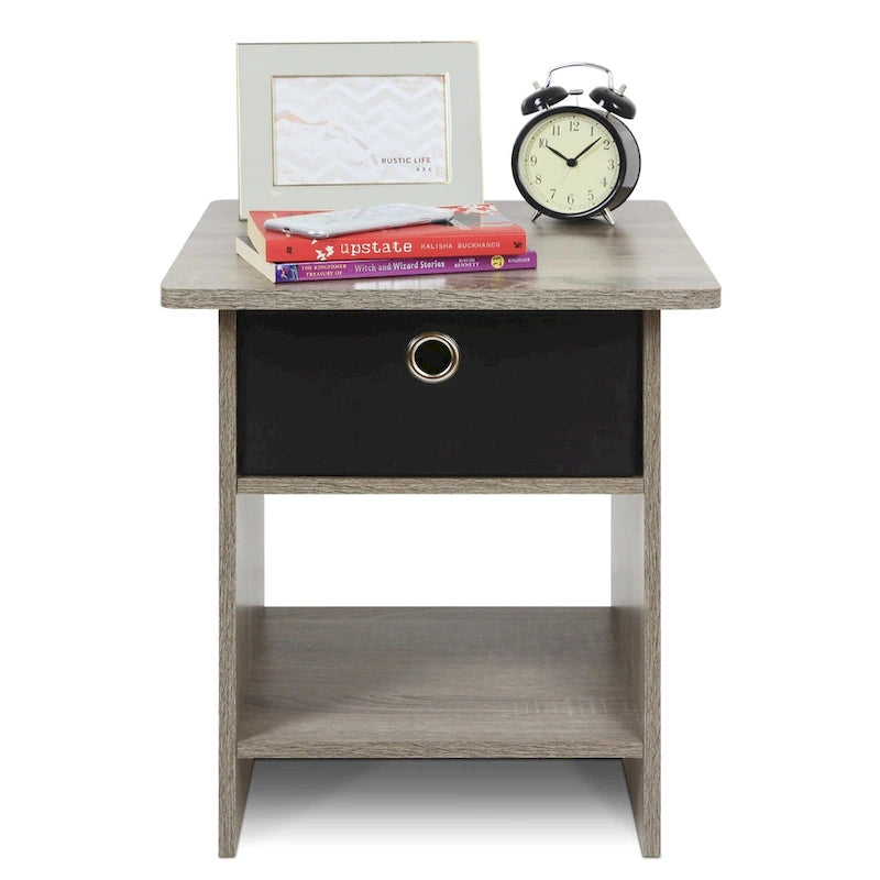 End Table/ Night Stand Storage Shelf with Bin Drawer