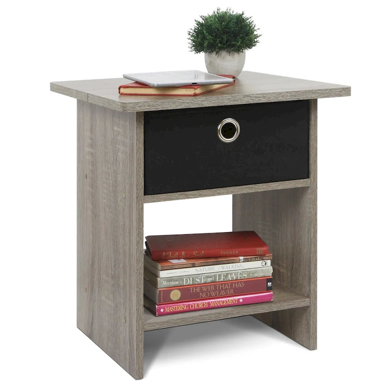 End Table/ Night Stand Storage Shelf with Bin Drawer
