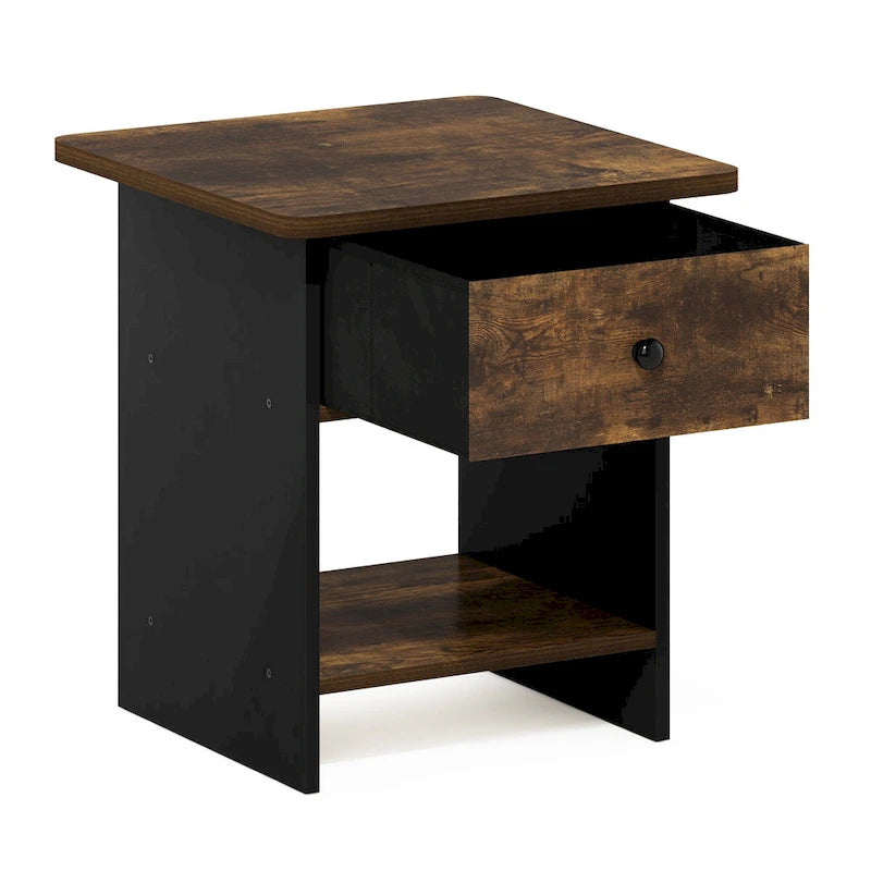 End Table/ Night Stand Storage Shelf with Bin Drawer