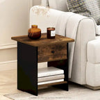 End Table/ Night Stand Storage Shelf with Bin Drawer