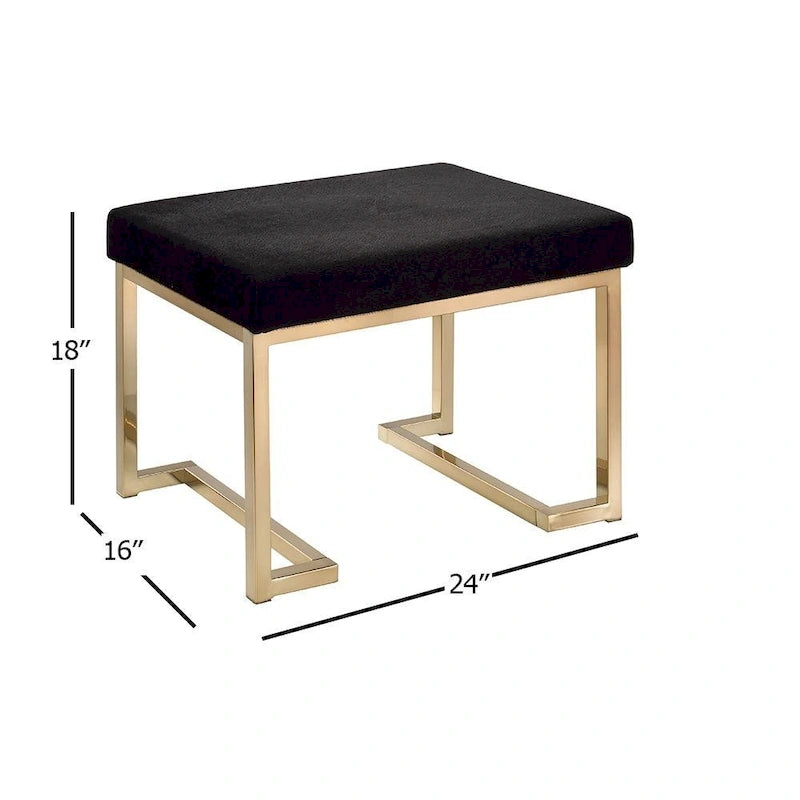 Sweet Black Fabric-upholstered Champagne Metal Ottoman