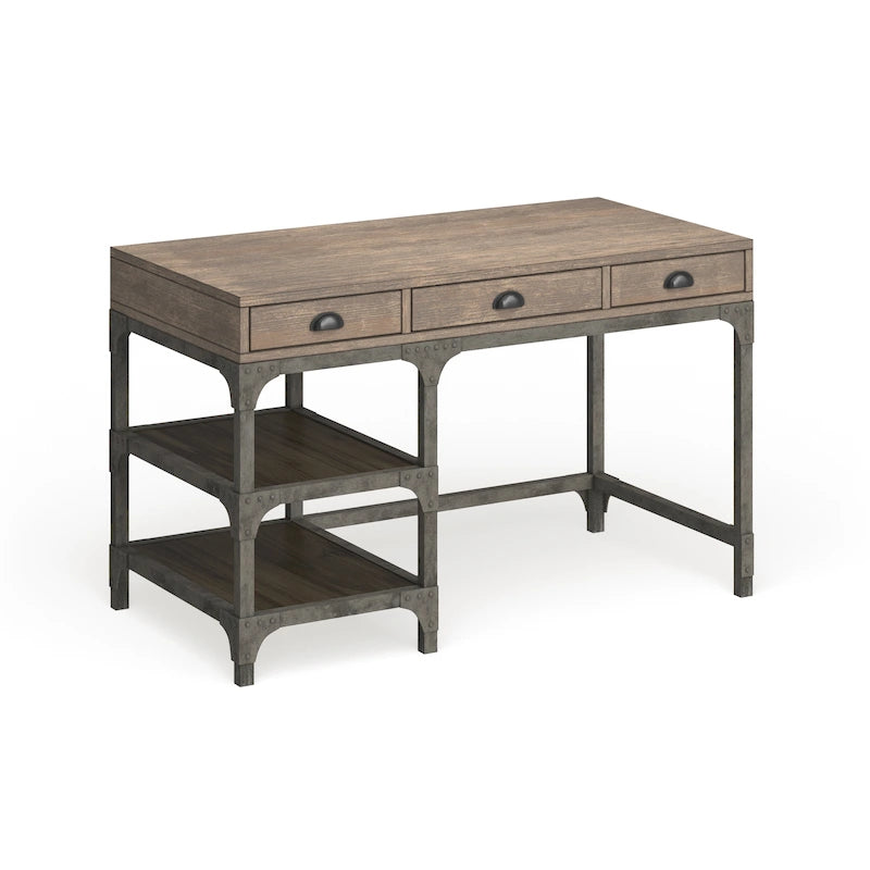 Weathered Oak and Antique Silver Desk