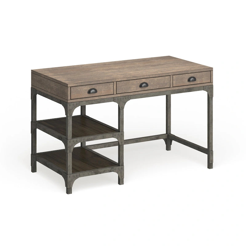 Weathered Oak and Antique Silver Desk