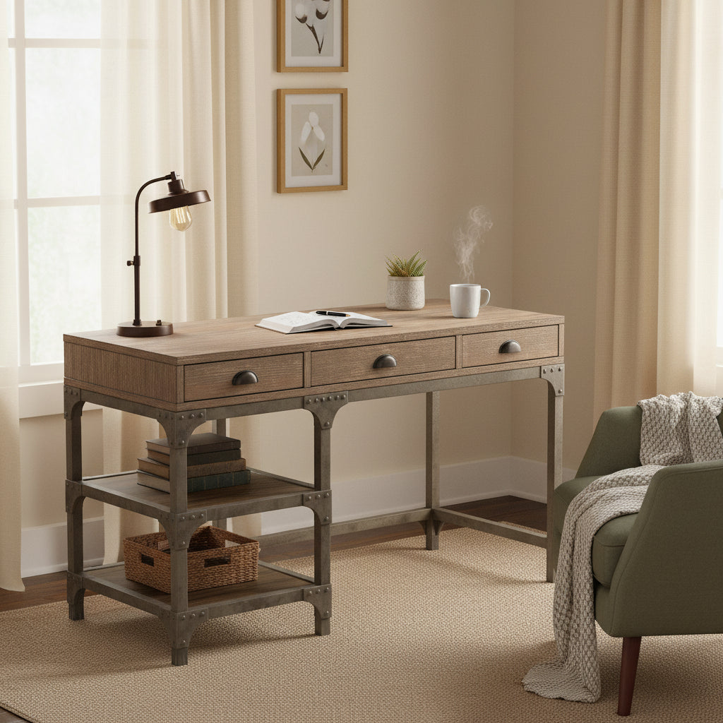Weathered Oak and Antique Silver Desk