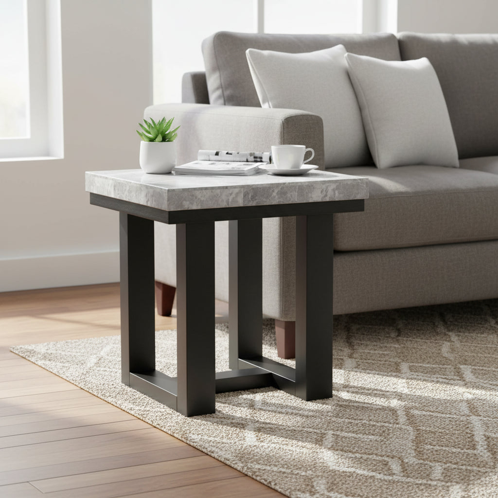 Gray Marble Top Side Table