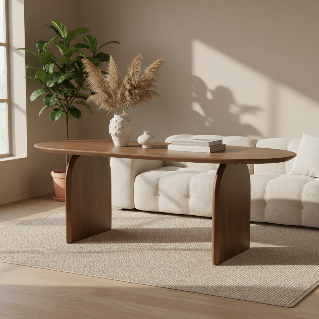 Isla Oval Dining Table w/Dark Brown Wood Top & Arched Legs - 86.5L x 39.0W x 30.0H