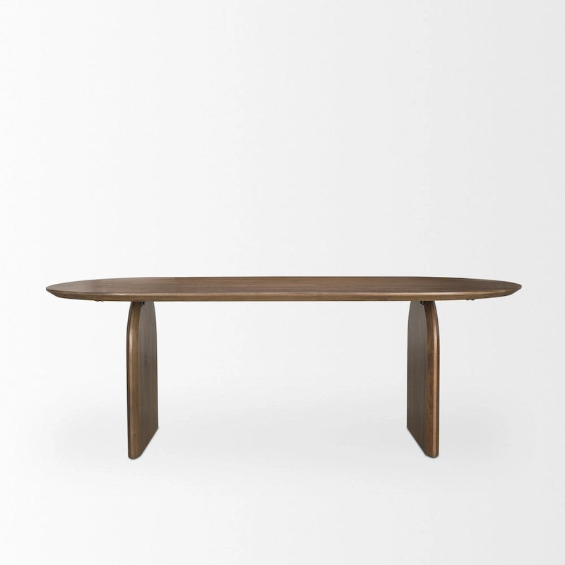 Oval Dining Table w/Dark Brown Wood Top & Arched Legs - 86.5L x 39.0W x 30.0H