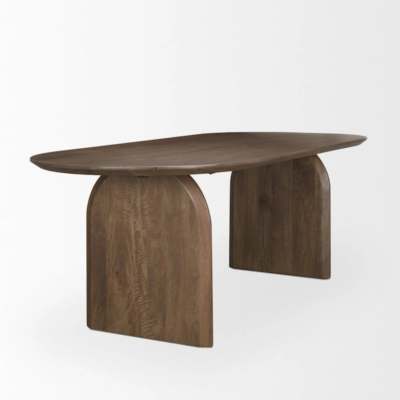 Oval Dining Table w/Dark Brown Wood Top & Arched Legs - 86.5L x 39.0W x 30.0H