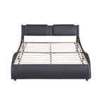 Full Size Upholstered Faux Leather Platform Bed with LED Light Bed Frame with Slatted
