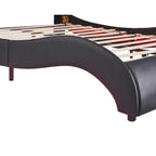 Full Size Upholstered Faux Leather Platform Bed with LED Light Bed Frame with Slatted
