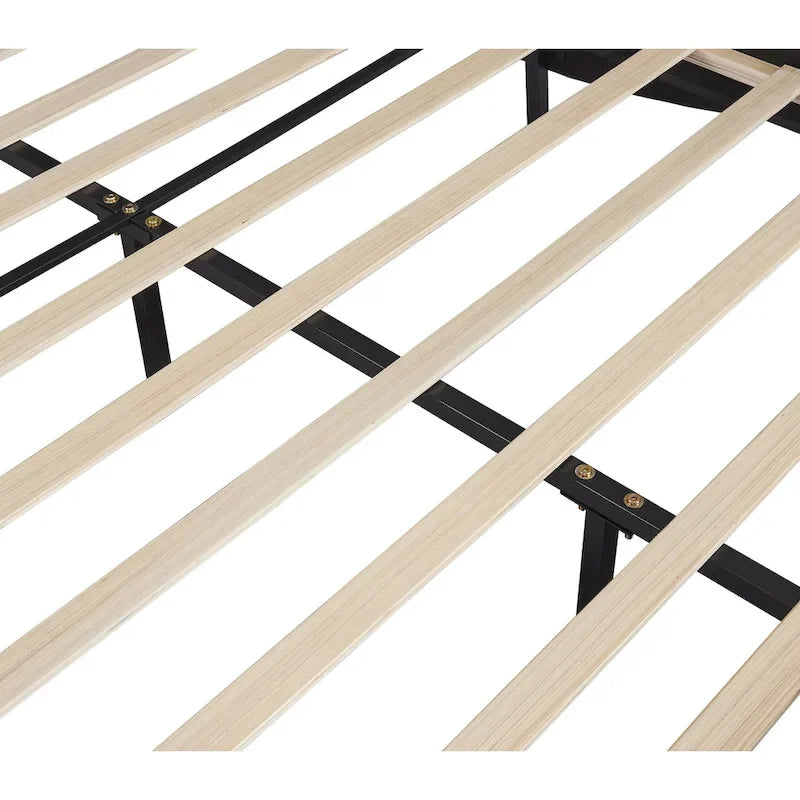 Full Size Upholstered Faux Leather Platform Bed with LED Light Bed Frame with Slatted