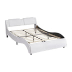 Full Size Upholstered Faux Leather Platform Bed with LED Light Bed Frame with Slatted