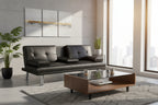PU Upholstered Modern Convertible Folding Futon Sofa Bed Removable Armrests, Metal Legs, with 2 Cupholders