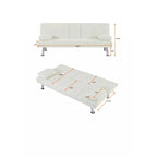 PU Upholstered Modern Convertible Folding Futon Sofa Bed Removable Armrests, Metal Legs, with 2 Cupholders
