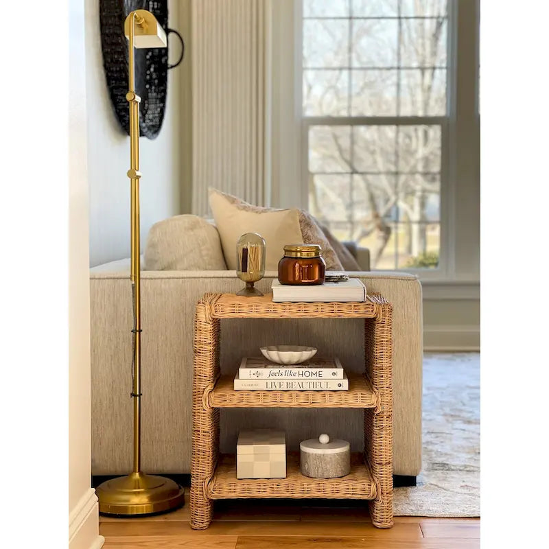 Coastal Bohemian Rattan/Wood 3 Tier End Table, Natural