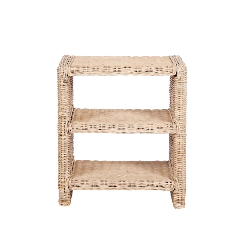 Coastal Bohemian Rattan/Wood 3 Tier End Table, Natural