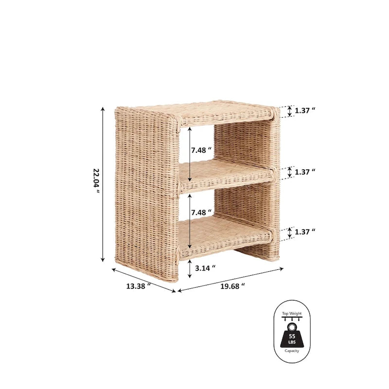 Coastal Bohemian Rattan/Wood 3 Tier End Table, Natural