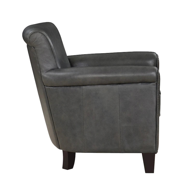Traditional Leather Accent Chair 1pc Solid Wood Frame Top-Grain Leather Nailhead Trim Classic Modern Living Room Furniture