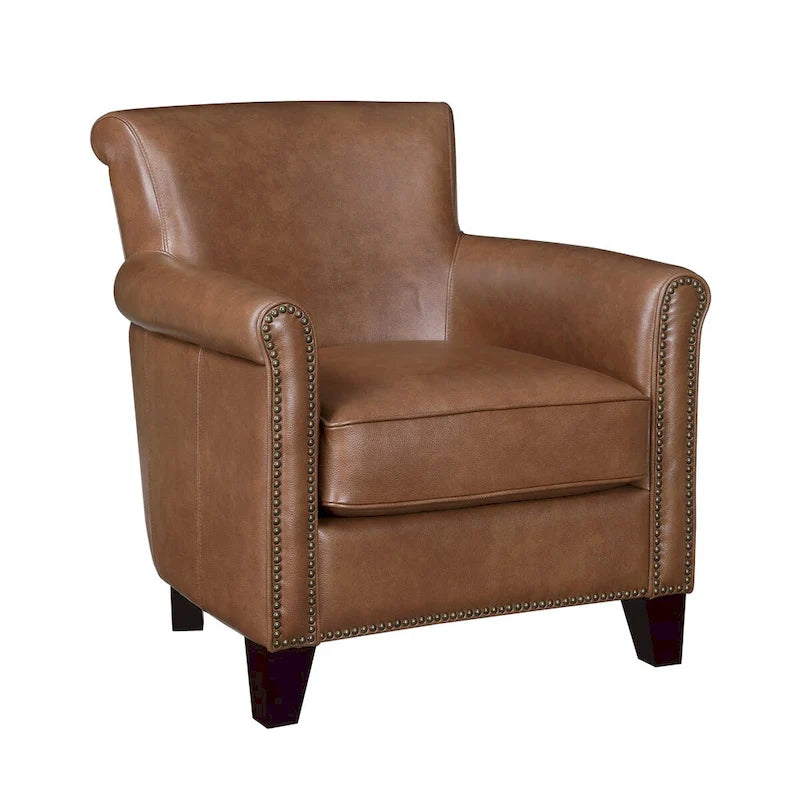 Traditional Leather Accent Chair 1pc Solid Wood Frame Top-Grain Leather Nailhead Trim Classic Modern Living Room Furniture