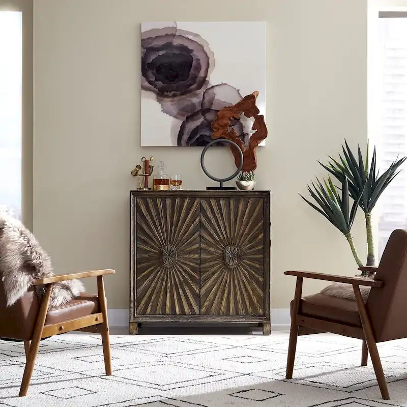 Aged-Whiskey-Hued Two-Door Decorative Wine Cabinet